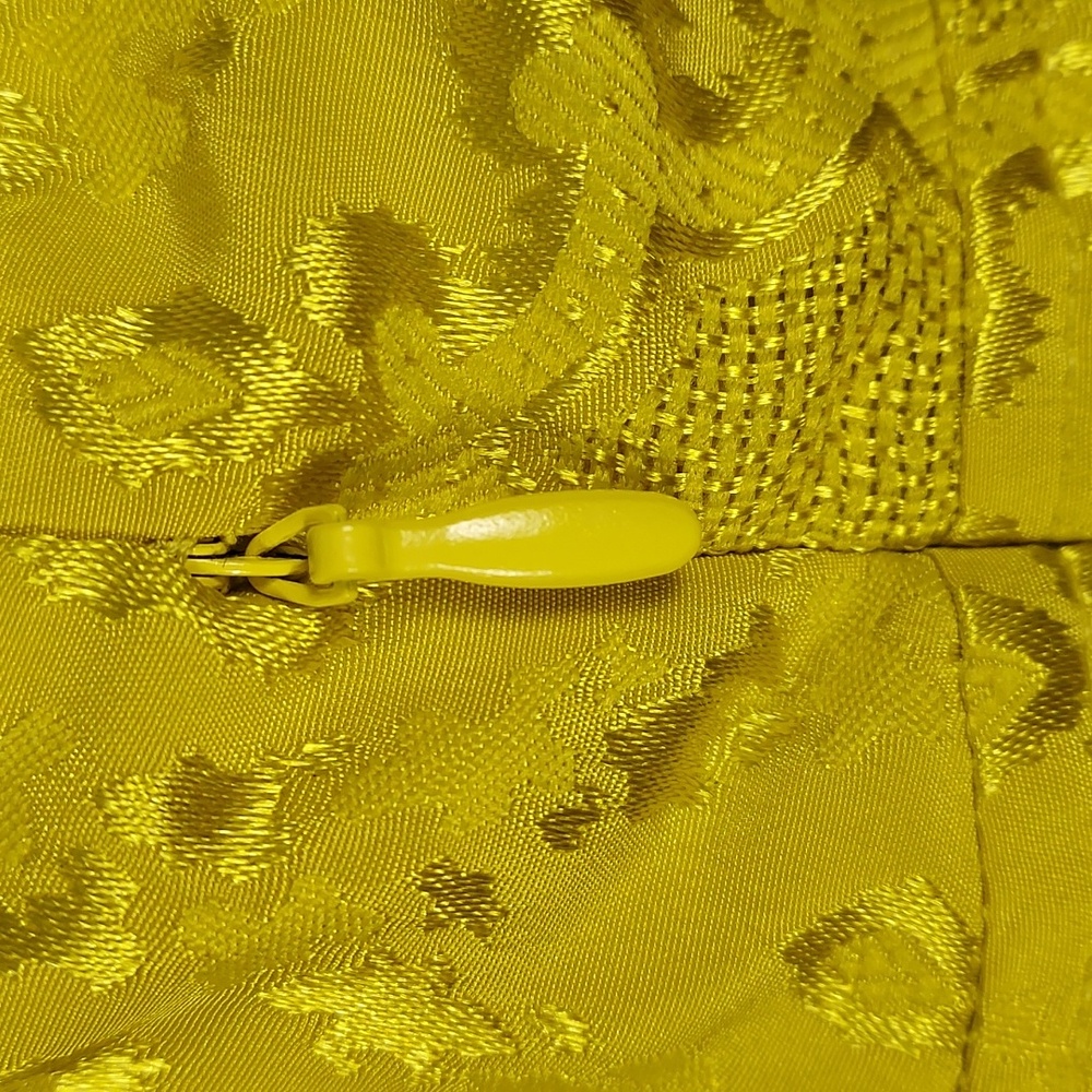 Urban Outfitters Mini Dress Yellow Jacquard Open Back Retro Mod Glam Coquette L - Picture 5 of 8